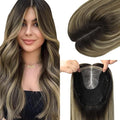 HAIR Toppers for Women Real Human Hair 150 Density 12 inch 55 grams 6x7 inch Natural Black to Chocolate Brown and Caramel Blonde lace Silk Base Clip in Hair Pieces for Women（#1B427 12inch）