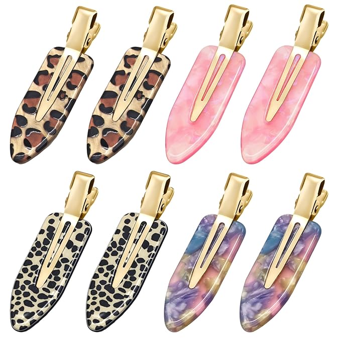 8 Pcs No bend Hair Clips No Crease Makeup Duckbill Clip No Dent Creaseless Flat Alligator Hair Barrettes for Salon Hairstyle Women Girls Accessories Cellulose Acetate(Leopard)