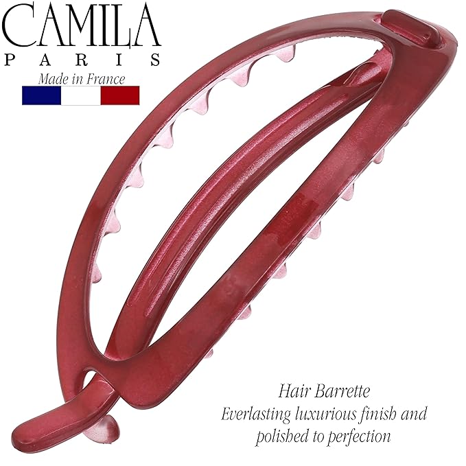 Camila Paris CP3119 French Hair Barrette Clip, Flexible Ponytail Holder No Metal Parts, Strong Hold Grip Hair Clips for Women, No Slip and Durable Styling Girls Hair Accessories, Made in France