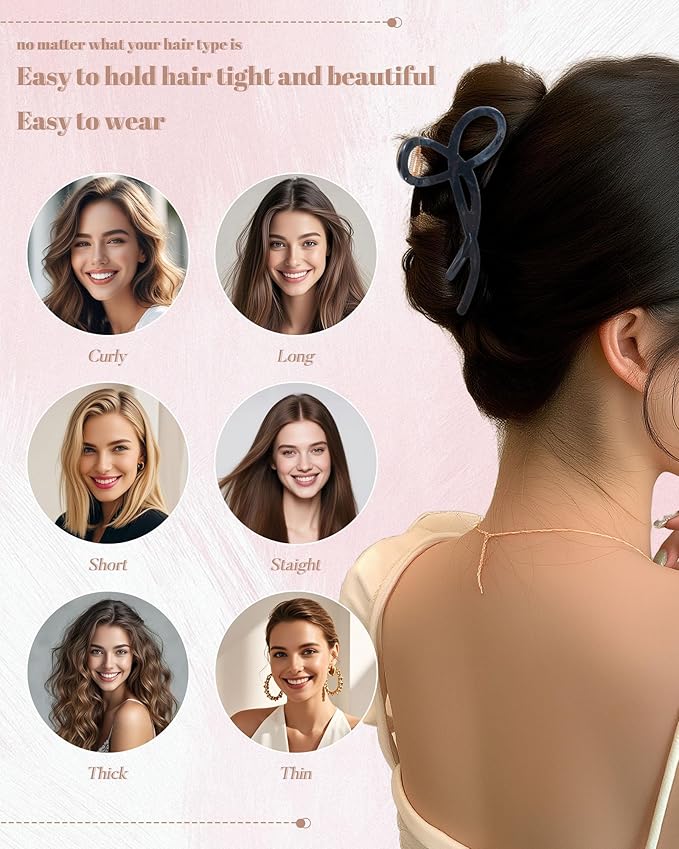 ACECHA 2 Pack Gold Metal Bow Hair Claw Clips for Women, 4.5" Colorful Non-slip Hairclips for Thick Thin Hair Claws Strong Hold Styling (B-Black & Brown)