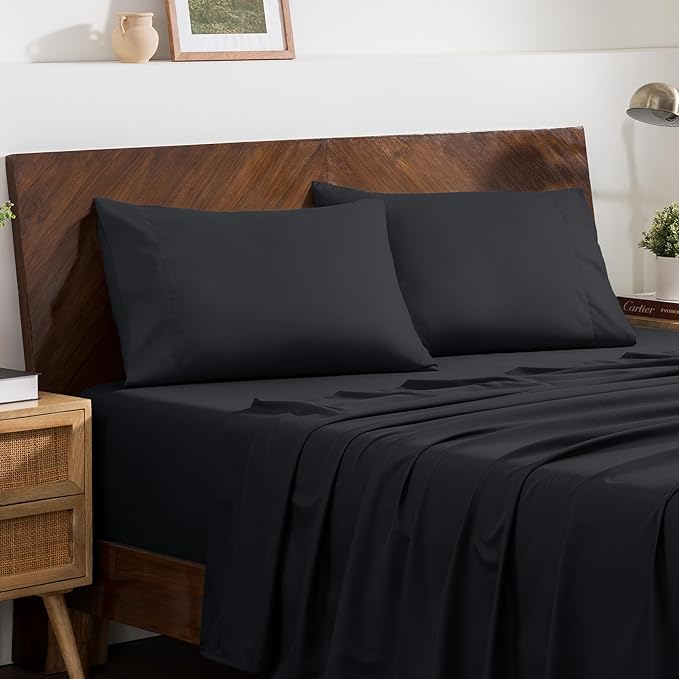 Bare Home Microfiber Pillow Cases - Queen Size Set of 2 - Cooling Pillowcases - Double Brushed - Easy Care - Envelope Closure (Queen Pillowcase Set of 2, Black)
