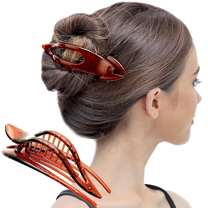 RC ROCHE 1 Pcs Flat Hair Clips Big Claw for Thick Hair French Duckbill Women No Slip Side Slide Curved Alligator Concord Strong Grip Hold Volume Lay Down Clamp, Large Brown