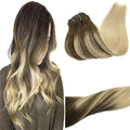 GOO GOO Clip in Hair Extensions Real Human Hair, Remy Human Hair Extensions Clip ins for Women, Natural Human Hair, 22inch 120g 7Pcs, 4/18 Balayage Chocolate Brown Highlighted Dirty Blonde