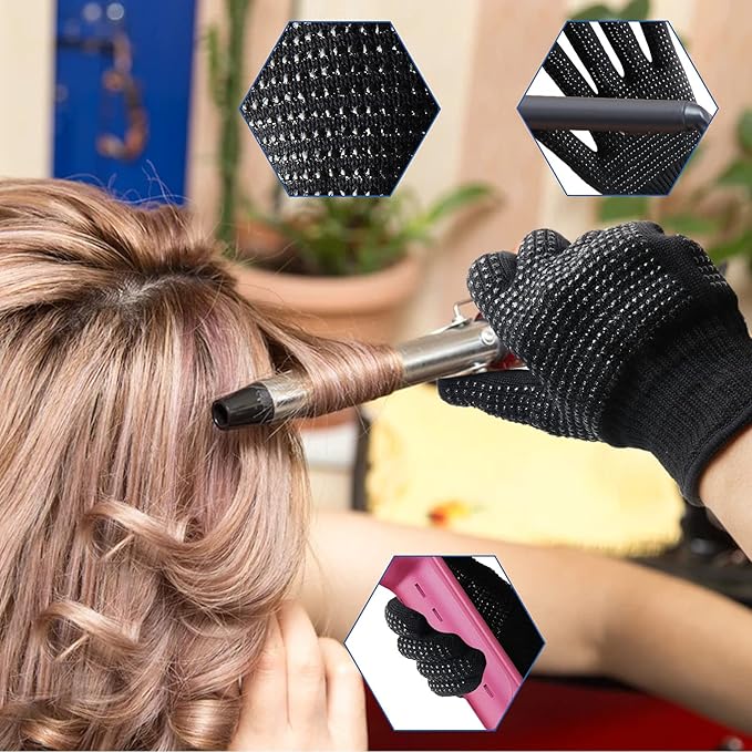 Heat Gloves for Hair Styling,2Pcs Heat Resistant Gloves with Silicone Bumps