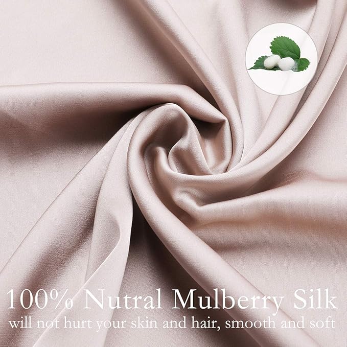 Silk Pillowcase for Hair and Skin 2 Pack 100% Mulberry Silk Bed Pillowcase Hypoallergenic Soft Breathable Both Sides Silk Pillow Case with Hidden Zipper, Pillow Cases (Queen, ApricotGray)