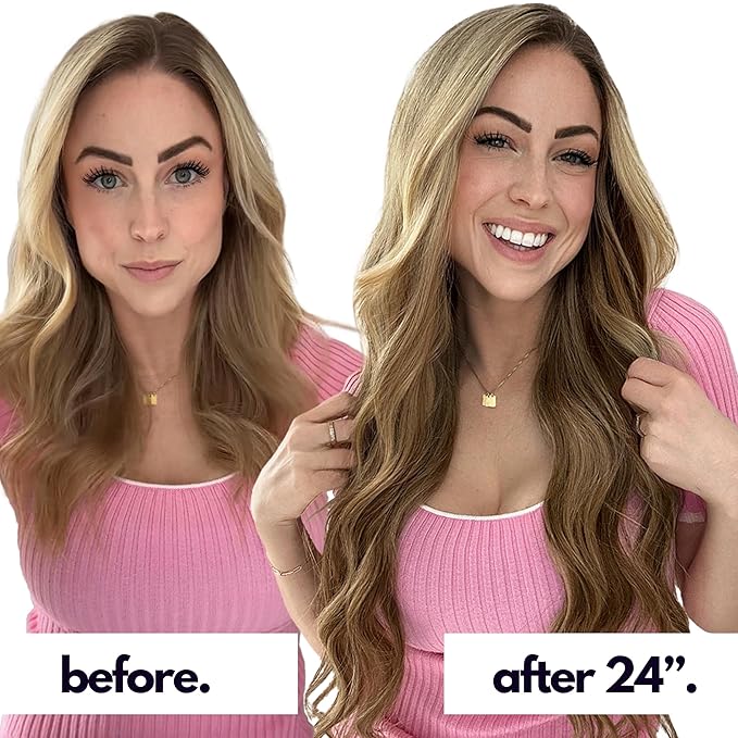 Irresistible Me Real Human Hair Extensions Clip Ins – 100% Human Hair Clip In Extensions for Length & Volume – Invisible Extension – Heat Resistant & Dyeable – Teddy Blonde Balayage, 24 Inches