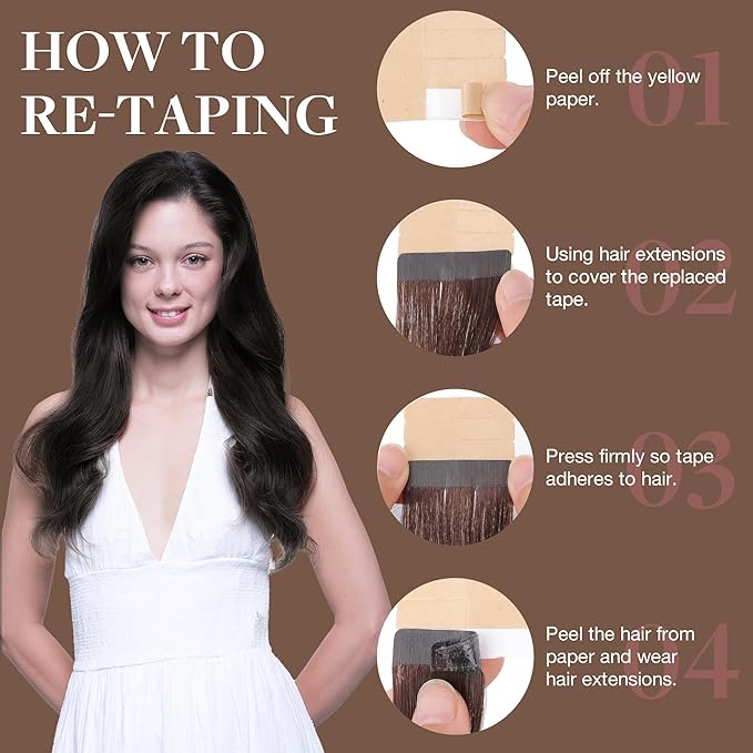 GOO GOO Tape in Hair Extensions Human Hair, 2A Light Brown, 22inch 30g 10pcs, Skin Weft Seamless Invisible, Silky Straight with Thick Ends, Remy Human Hair