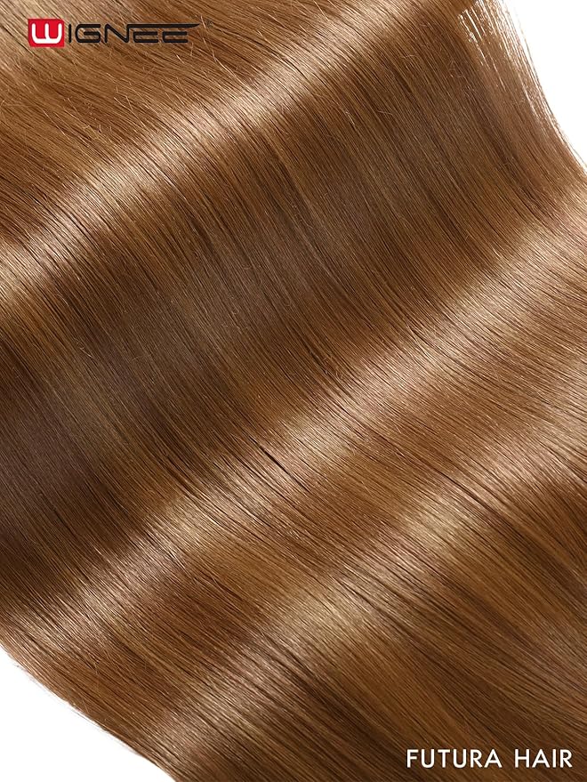 WIGNEE 13x6 Synthetic Lace Front Wig 28" Mixed Brown Wig Pre-Plucked Handmade Lace Front Wigs with Kanekalon Futura Hair Voluminous Long Straight Synthetic Wigs for Daily Party Use
