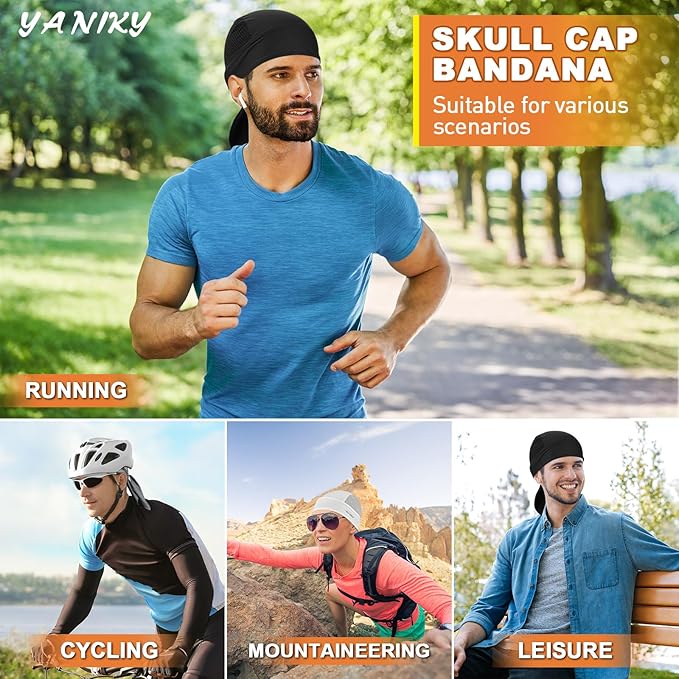 Bandanas Skull Caps for Men, Women Skull Cap Helmet Liner Cycling Hat Durags Motorcycle Bandana Sweat Wicking Do Rag