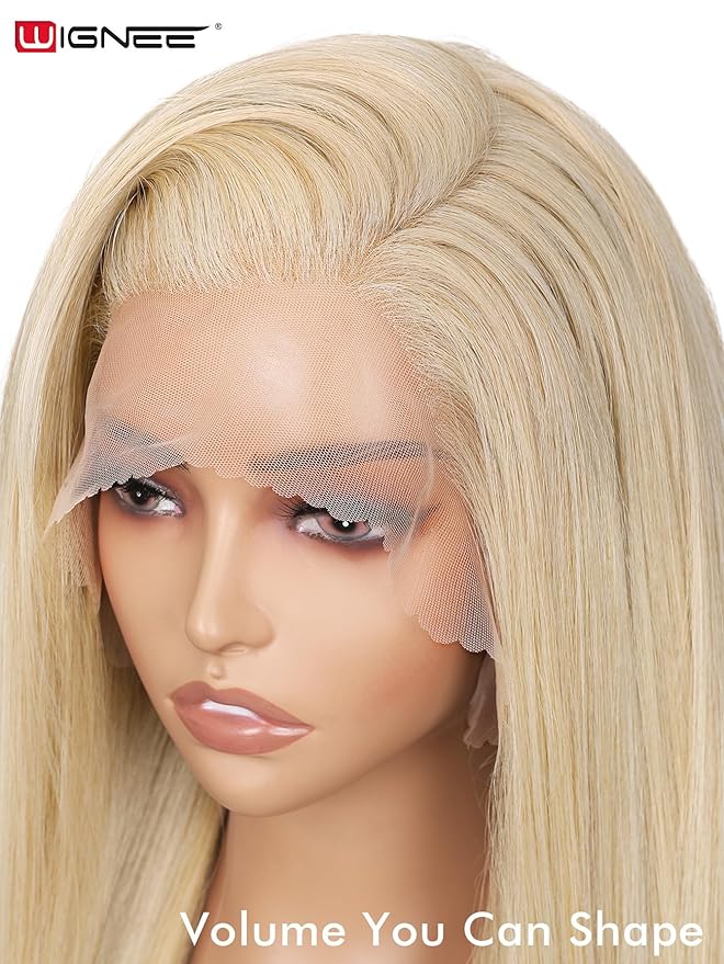 WIGNEE 13x6 Synthetic Lace Front Wig 28" Blonde Wig Pre-Plucked Handmade Lace Front Wigs with Kanekalon Futura Hair Voluminous Long Straight Synthetic Wigs for Daily Party Use