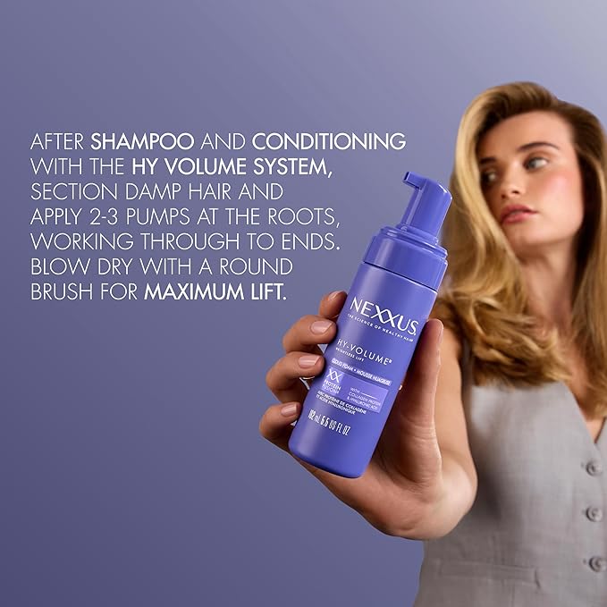 Nexxus Hy-Volume Weightless Lift Cloud Foam Treatment for Flat & Limp Hair, 48 Hours Volume, ProteinFusion with Collagen & Hyaluronic Acid, 5.5 fl oz