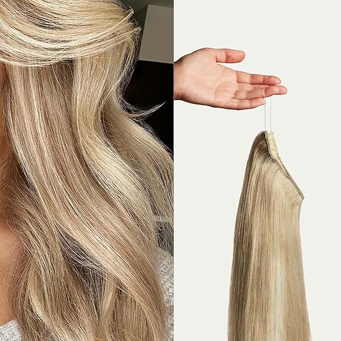 Luxy 100% Remy Human Hair – Halo Clip-In Hair Extensions –Natural Looking Volume & Length - One-Piece - Easy 5-Min Application 150 grams 12" Dimensional Cream Blonde