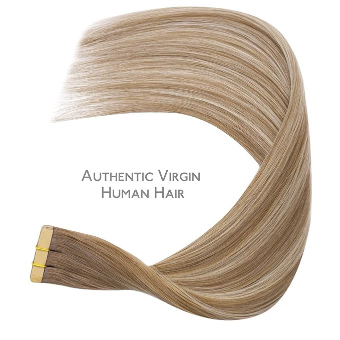 WENNALIFE Tape in Hair Extensions Human Hair Balayage Dirty Blonde with Platinum Ends Tape in Extensions, 10pcs 30g 20 inch Remy Invisible Tape Ins Straight Colored Soft Refill Set