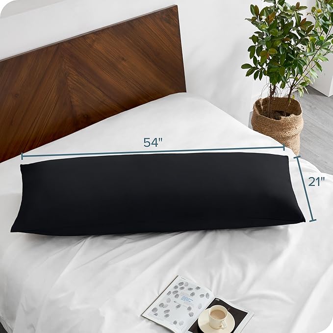 Bare Home Microfiber Body Pillow Cover - Ultra Soft - Cooling Pillowcase - Double Brushed - Pillowcase with Zipper Closure - Easy Care (20''x54'' Body Pillow Cover, Black)