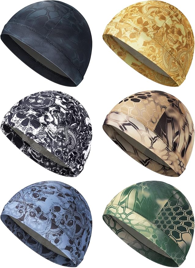 SATINIOR 6 Pcs Cooling Skull Cap Helmet Liner Sweat Wicking Cap Hard Hat Liner Bandana for Men Women Sports Cycling Running