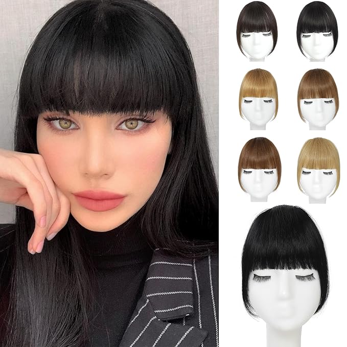 Clip In Bangs-Fake Bangs Hair Clip Natural Black Clip On Bangs Real Human Hair Curtain Bangs For Women Clips French Bangs Hair Extensions Fringe With Temples Hairpieces Curved Bangs For Daily Wear