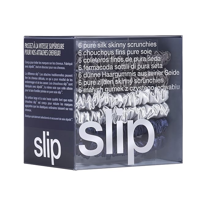 slip Skinnies The Midnight Collection | Pure Silk Skinny Scrunchies Set | 100% Mulberry Silk, Anti-Crease, Ultra Soft, Gentle on Hair, Prevents Breakage | Set of 6, Stylish & Durable