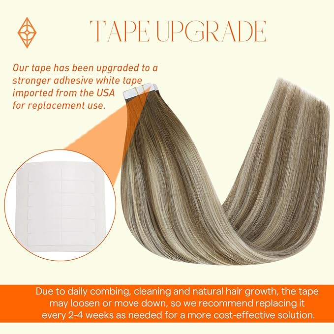 Full Shine Blonde Tape in Hair Extensions Human Hair 22Inch Hair Extensions Tape in Color 6 Fading to 6 Brown and 60 Platinum Blonde Balayage Seamless Remy Human Hair Extension 50G 20Pcs Add Volume