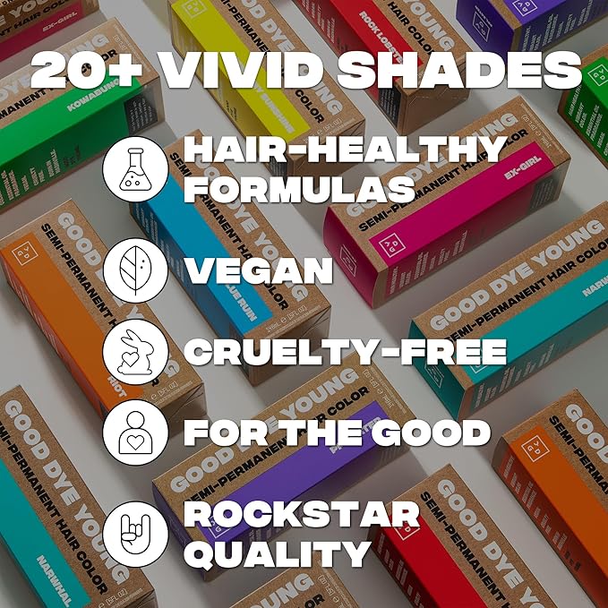 Good Dye Young Semi-Permanent Hair Color, Vegan and Cruelty-Free Blue Hair Dye, Last up to 24 Washes, Non-Damaging Conditioning Hair Color (5FL OZ, Blue Ruin)