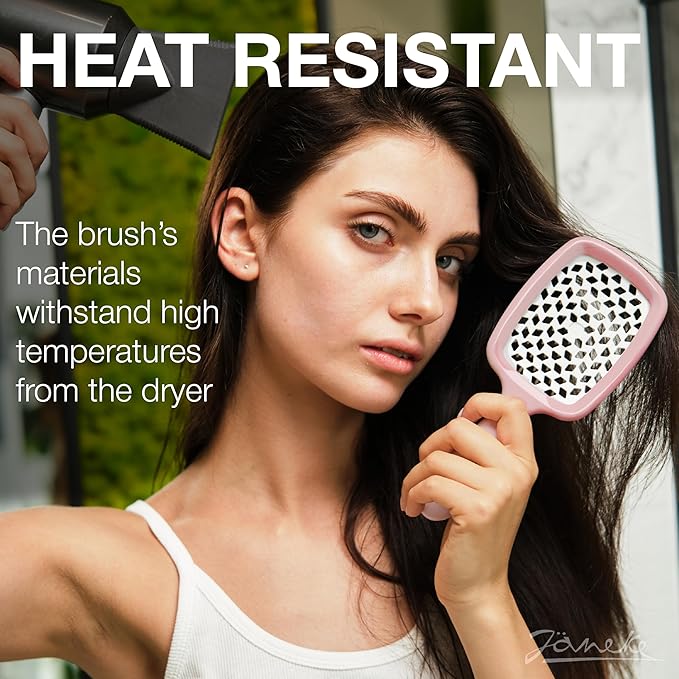 Janeke Superbrush Detangling Brush for Soft Smoothing Hair Brushing with Anti-Static Bristles - Vented Wet Hair Brush for Blow Drying Use - Perfect for Curly, Thick, Wavy, Fine Hair Types (Pink)