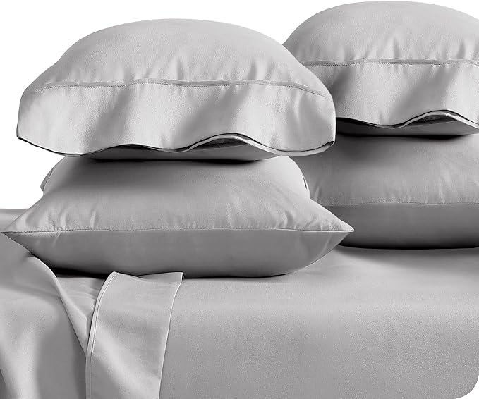 Bare Home Microfiber Bulk Pillow Cases - King Set of 4 - Cooling Pillowcases - Double Brushed - Light Grey Pillowcases 4 Pack - Easy Care (King - 4 Pack, Light Grey)