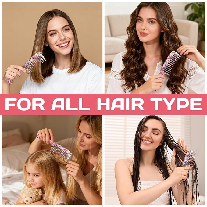Wide Tooth Comb,Effortless Tangle Removal for Curly, Wet, Long Hair Wet,Cute Aesthetic Design for Women Men and Girls (Purple-01)