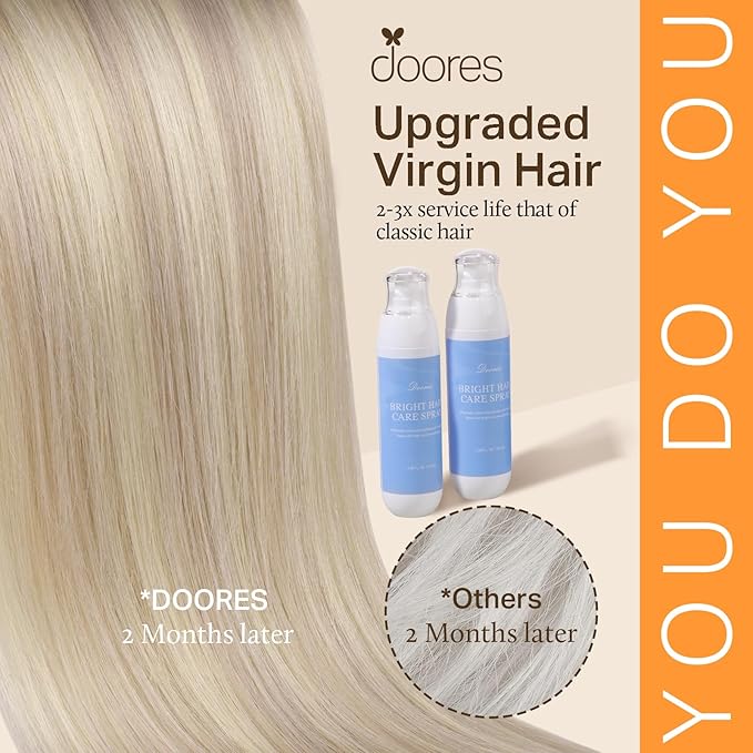 DOORES Human Hair Extensions Clip in, Soft Honey Blonde Highlight Platinum Blonde 120g 7pcs 16 Inch, Remy Clip in Hair Extensions Natural Thick Weft for Women