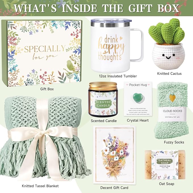 Self Care Gifts for Women Get Well Soon Gifts, Gift Baskets for Women, Inspirational Birthday Gifts for Woman, Sympathy Thinking of you, Spa Gifts Set Christmas Gifts for New Mom Friend Sister
