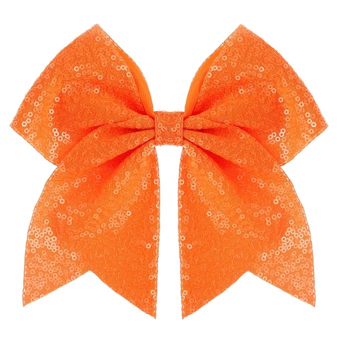 Large Glitter Cheer Bows Clips, Jumbo Big 7 Inch Cheerleading Sequin Hair Bow Hair Accessories for Teens Girls Football Sports Cheerleader Outfit Uniform (Orange)