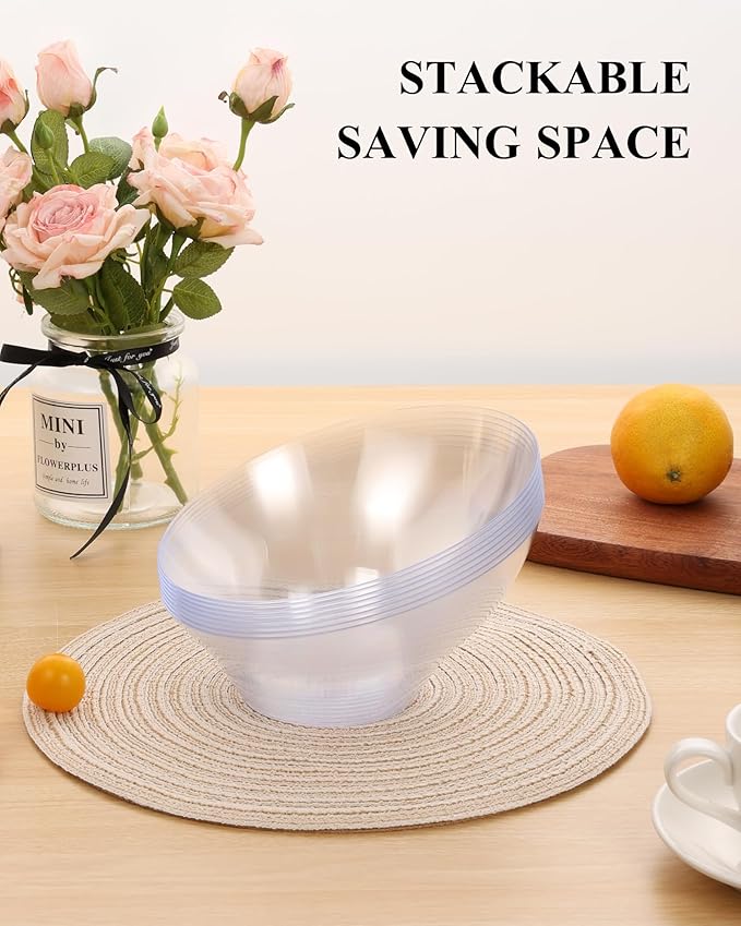 BESTSTAR 20OZ Plastic Clear Serving Bowls 8 Pack Angled Disposable Party Bowls for Chips, Salad, Fruit & Candy – Heavy Duty Clear Serving Bowls for Parties, Buffet, Catering, Wedding, Daily Use
