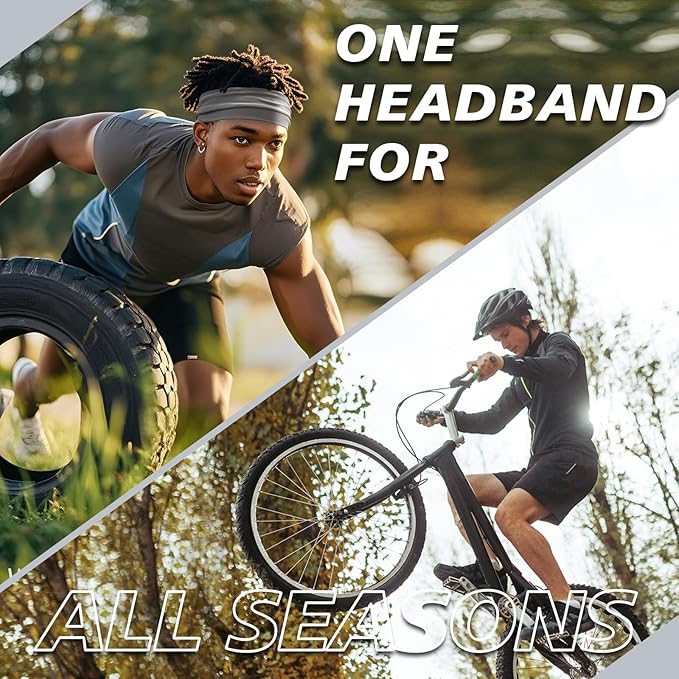 Wide Headbands for Men, Men’s Headbands for Long Hair, Head Bands for Men for Workout, Running, Baseball, Football, Tennis, Basketball, Softball, 8 Pieces