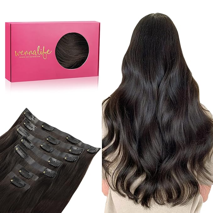 WENNALIFE Seamless Clip In Hair Extensions, 14 Inch 130g 7pcs Dark Brown Hair Extensions Clip in Human Hair Invisible PU Skin Weft Natural Remy Human Hair Extensions