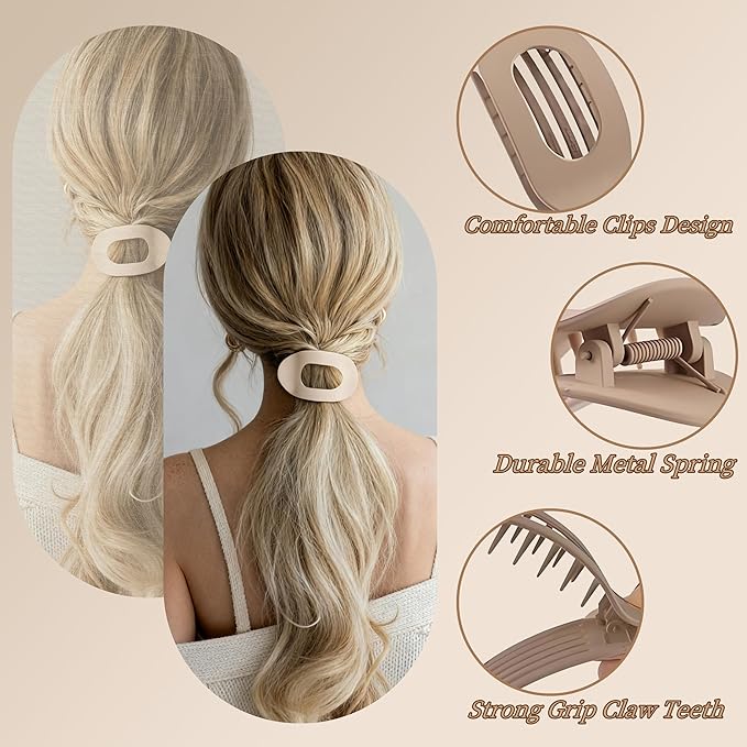 8Pcs Matte No-Slip Flat Claw Clips,Duckbill Hair Clips for Women, Simple Elegant flat hair clips for Thick Thin Long Short Hairs,flat claw clips for women (8Pcs,Mix-A)