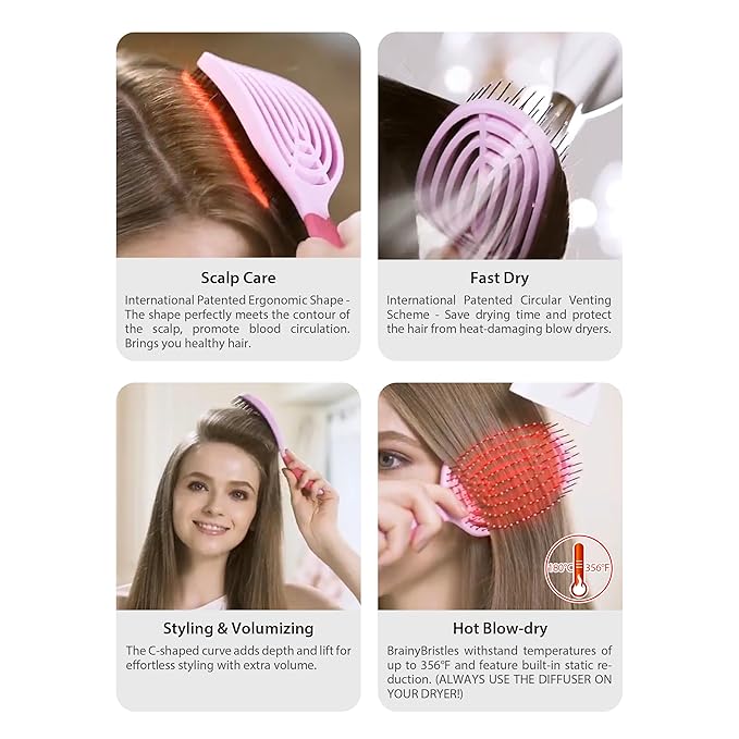 NuWay 4Hair C Brush - Professional Curved Hairbrush - Vented Design Delivers Smoothing And Volumizing Drying Experience - Heat Resistant Bristles For Drying Detangling and Styling - Turquoise - 1 Pc