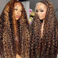 32 Inch Deep Wave Highlight Wig Human Hair 200% Density Honey Blonde 13x6 HD Transparent Lace Front Wigs Human Hair 4/27 Colored Ombre Curly Lace Frontal Wigs For Women