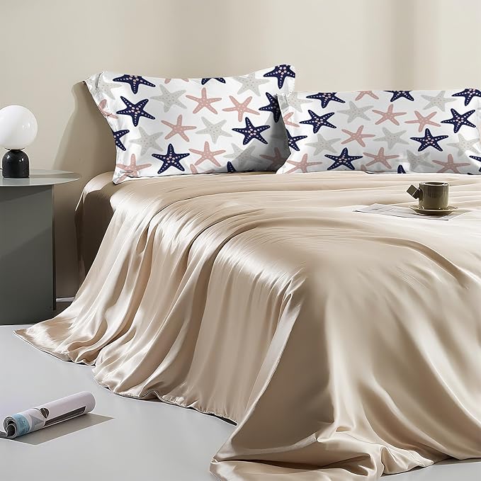 Satin Pillowcase 1 Pack-Sea Starfish Modern Silky Pillow Cover for Hair and Skin,Standard Size 20x26 Inch Soft Cooling Printed Pillow Cases with Hidden Zipper,Gifts for Women Men