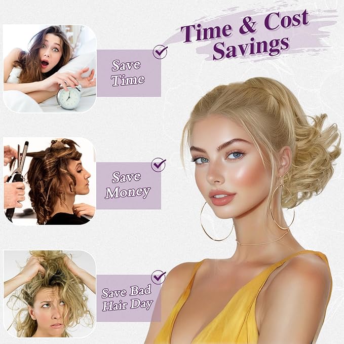 BARSDAR Honey Blonde Drawstring Ponytail Extensions - 10 Inch Short Wavy Drawstring Comb Clip in Pony Tails Hairpieces for Women - Synthetic Short Wavy Blonde Ponytail Hair Extensions