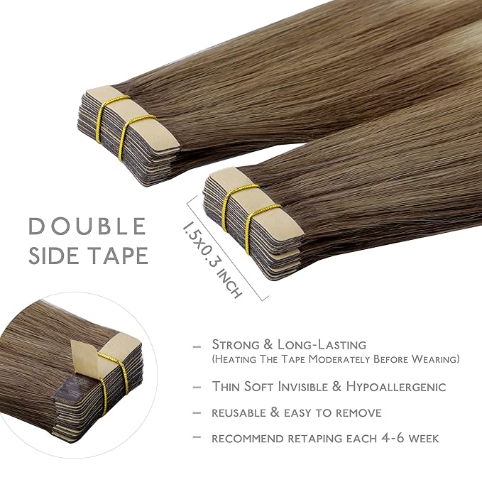 WENNALIFE Tape in Hair Extensions Human Hair, 20pcs 50g 18 inch to Platinum Blonde Remy Hair Extensions Straight Human Hair Tape in Extensions Skin