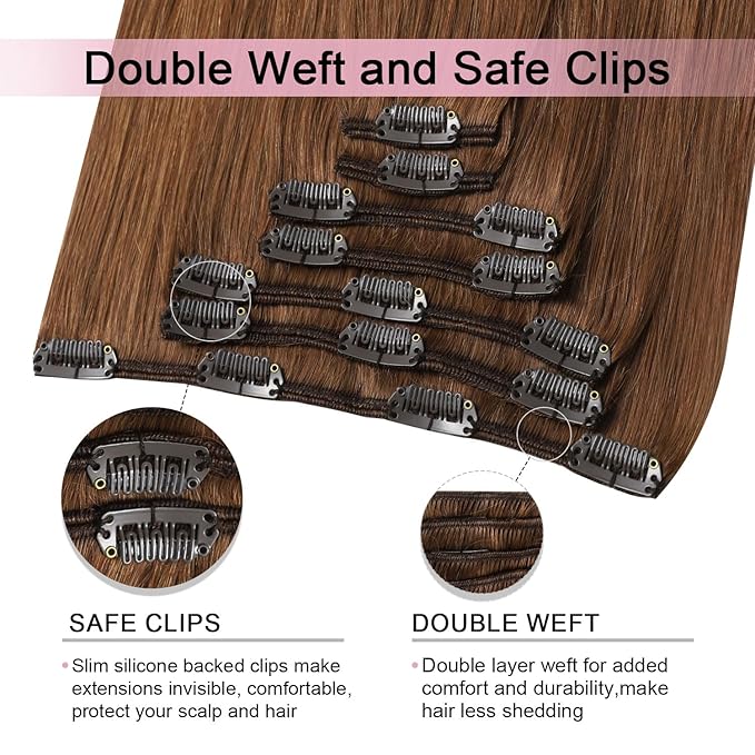 Pro2.0 Clip in Hair Extensions Real Human Hair 22inch 7pcs #33 Dark Auburn Copper Remy Real Hair Extensions Clip in Human Hair 120g Thick Double Weft for Women（#33-22inch）
