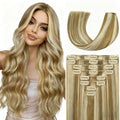 Blonde Clip in Hair Extensions Real Human Hair, 26 Inch 130g Natural Human Hair, Remy Human Hair Extensions Cip ins for Women 8pcs Per Set #16/22 Light Blonde Highlighted Golden Blonde