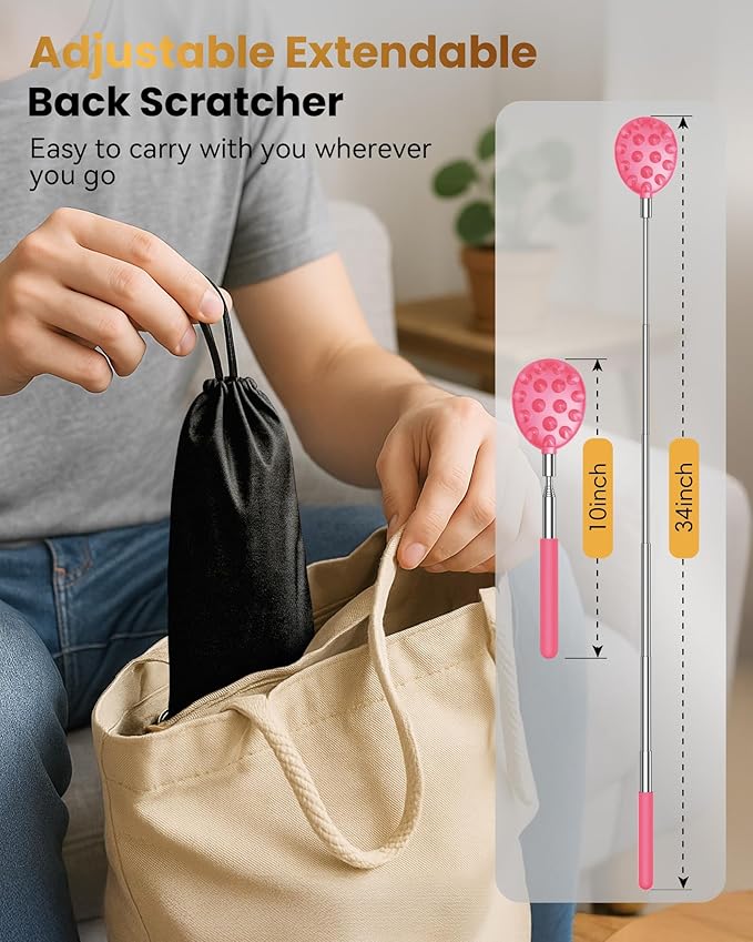 Telescoping Back Scratcher with 5 Detachable Heads, Gifts for Christmas, Stocking Stuffers for Men, Women, Him, Her, Dad, Funny White Elephant Gifts for Adults, Gift Box Included