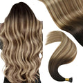 YoungSee I Tip Extensions Brown Balayage 18 Inch Itip Hair Extensions Real Human Hair Ombre Dark Brown to Blonde with Brown Itips Human Hair Extensions Pre Bonded Hair Extension Natural 60s 50g