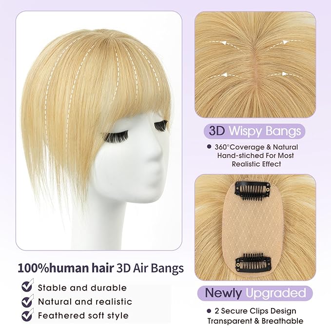 Real Human Hair Topper with Bangs Covers Thinning Crown, Receding Hairline Clip-In Hair Topper for Thinning Hair, 10Inch #27
