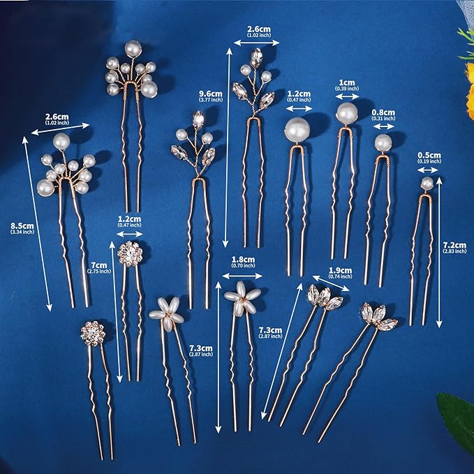 14 Pieces Bride Hair Pins Rhinestones Gold Hair Accessories for Women Crystal Wedding Hairpiece for Bridesmaids