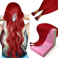 YoungSee Red I Tip Hair Extensions 18 Inch I Tips Hair Extensions Real Human Hair Colored Itip Extension Red 30s 25g Color Hair-Extension for Women Girls Cosplay