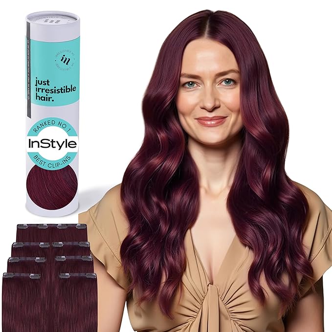 Irresistible Me Real Human Hair Extensions Clip Ins – 100% Human Hair Clip In Extensions for Length & Volume – Invisible Extension – Heat Resistant & Dyeable – Cherry Red, 24 Inches