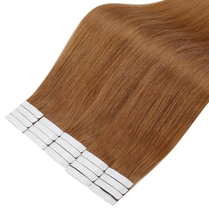Full Shine Remy Tape Hair Extensions Real Human Hair Color 330 Copper Brown Double Sided Tape in Extensions Human Hair 12Inch Short Invisible Skin Weft 30Gram Natural Straight for Party 20Pcs