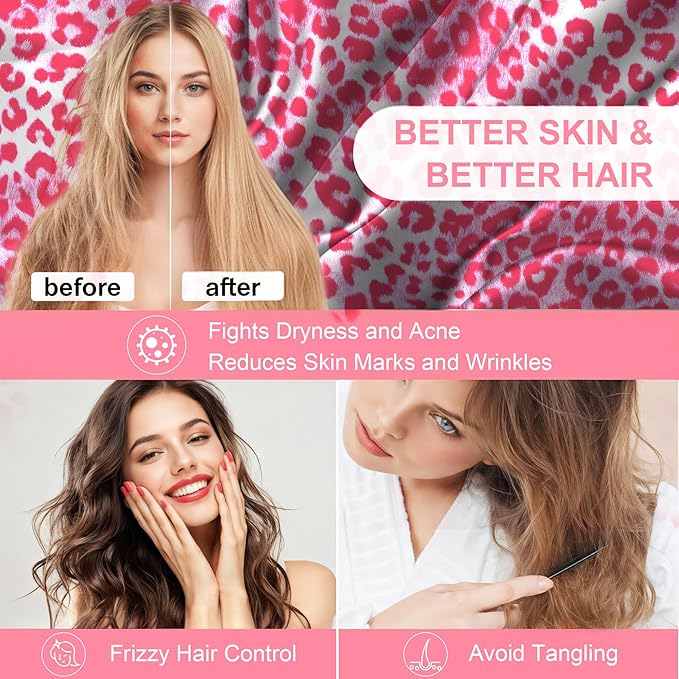 Mulberry Silk Pillow Cases Queen Size with Hidden Zipper, Ultra Smooth and Soft Breathable Cooling Silk Satin Pillowcase for Hair and Skin, Gifts for Women Men (Leopard Pink, 20x30 Inches, 1 Pack)