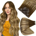 Full Shine Balayage Hair Extensions Clip in Ombre Medium Brown to Honey Blonde and Platinum Blonde Seamless Clip in Hair Extensions 22 Inch Remy Hair 8 PCS 120 G
