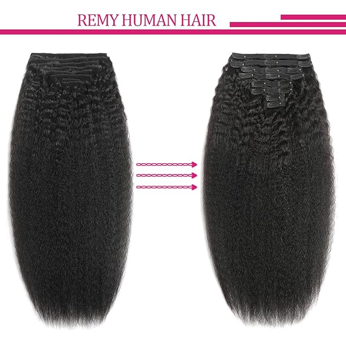 Straight Clip in Human Hair Extensions 110g 8Pcs with 18Clips Full Head for Black Women Natural Black Brazilian Clip in Hair Extension Human Hair Kinky Straight Clip Ins for Women（1B 18Inch）